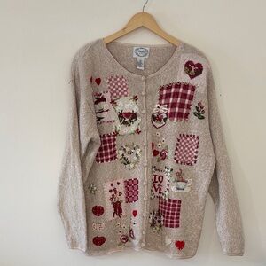 Stitches In Time Patchwork Embroidered Cardiga Cottagecore Grandma Sweater 2X